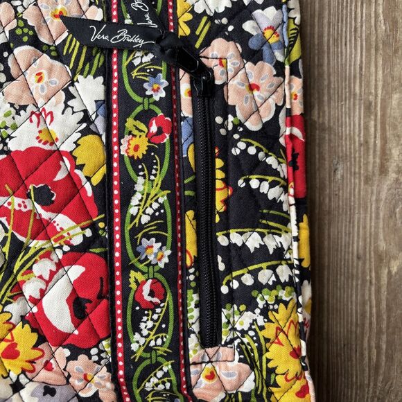 Vera Bradley Black Poppy Print Shoulder Bag purse EUC - Picture 4 of 9